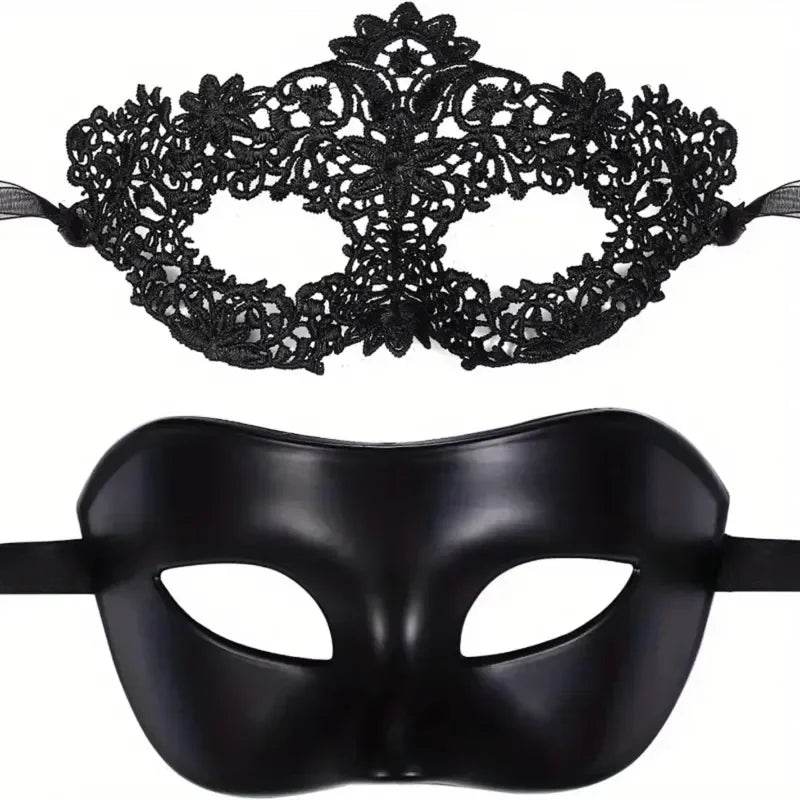 Elegant Masquerade Mask Set Black Lace For Couples Parties - ToylandEU
