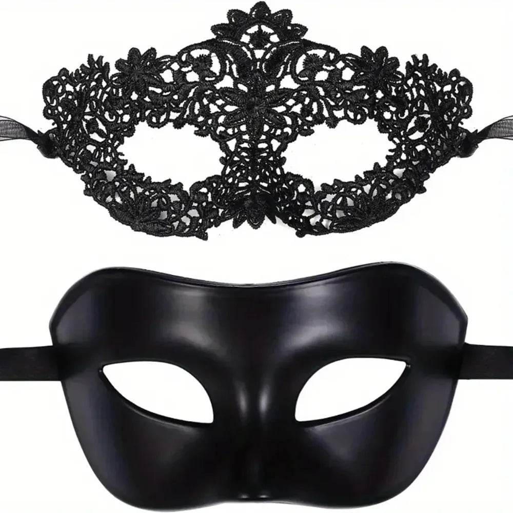 Elegant Masquerade Mask Set Black Lace For Couples - ToylandEU