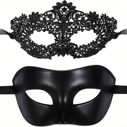 Elegant Masquerade Mask Set Black Lace For Couples - ToylandEU