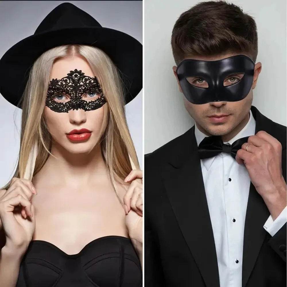 Elegant Masquerade Mask Set Black Lace For Couples - ToylandEU
