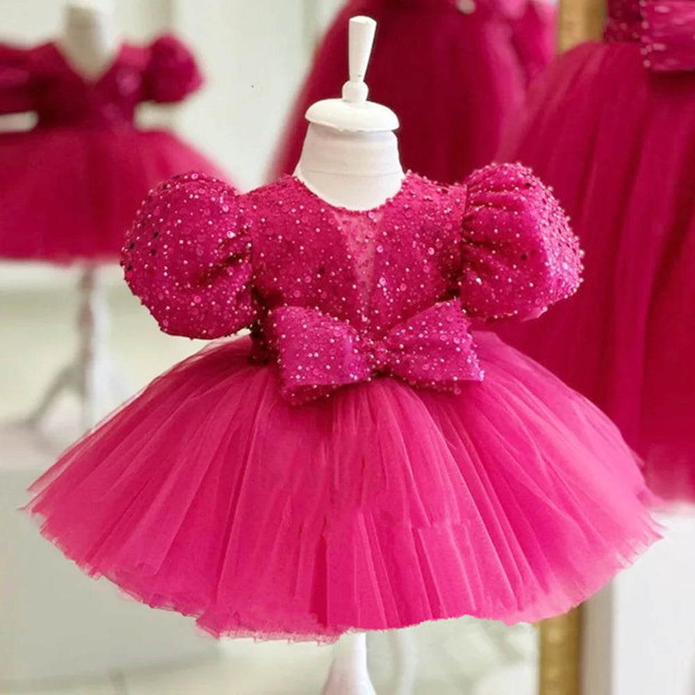 Elegant Party Dress For Baby Girls With Flying Sleeve Butterfly Flower Embroidery For First Birthday - ToylandEU