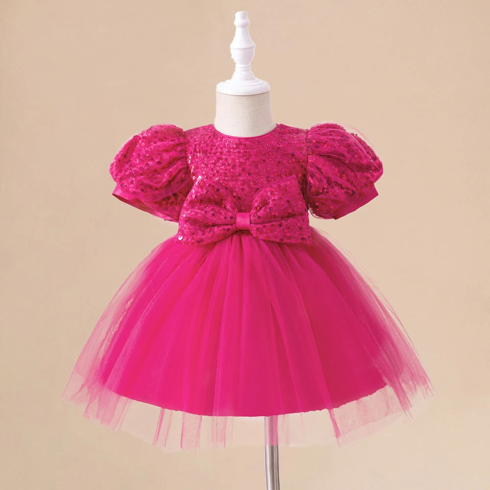 Elegant Party Dress For Baby Girls With Flying Sleeve Butterfly Flower Embroidery For First Birthday - ToylandEU