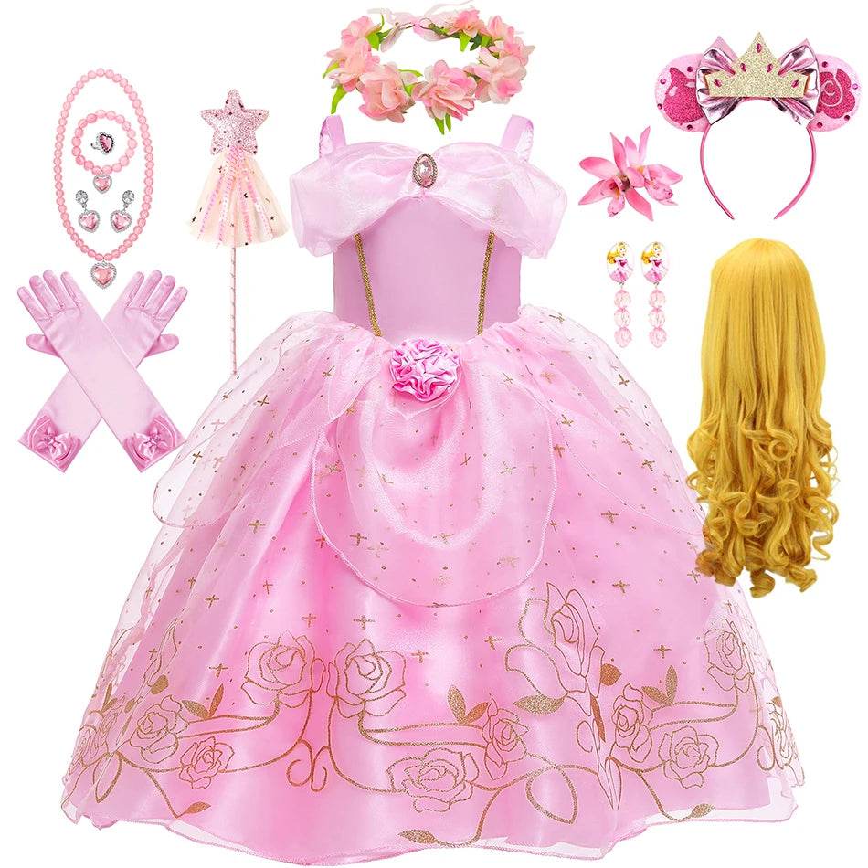 Elegant Princess Dress Floral Rose Print Girls 2-10Y - ToylandEU
