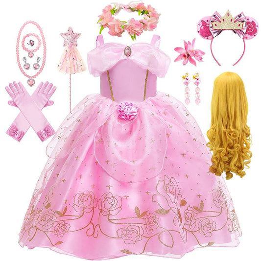 Elegant Princess Dress Floral Rose Print Girls 2-10Y - ToylandEU