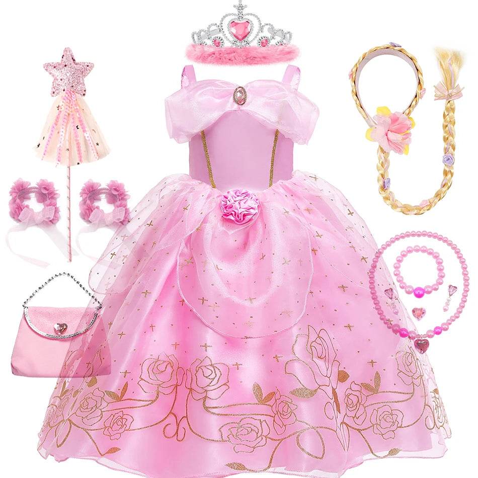 Elegant Princess Dress Floral Rose Print Girls 2-10Y - ToylandEU
