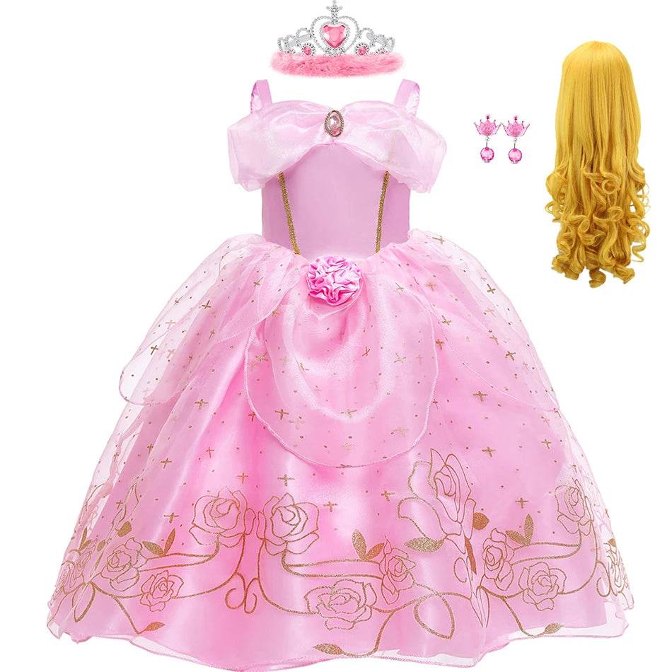 Elegant Princess Dress Floral Rose Print Girls 2-10Y - ToylandEU