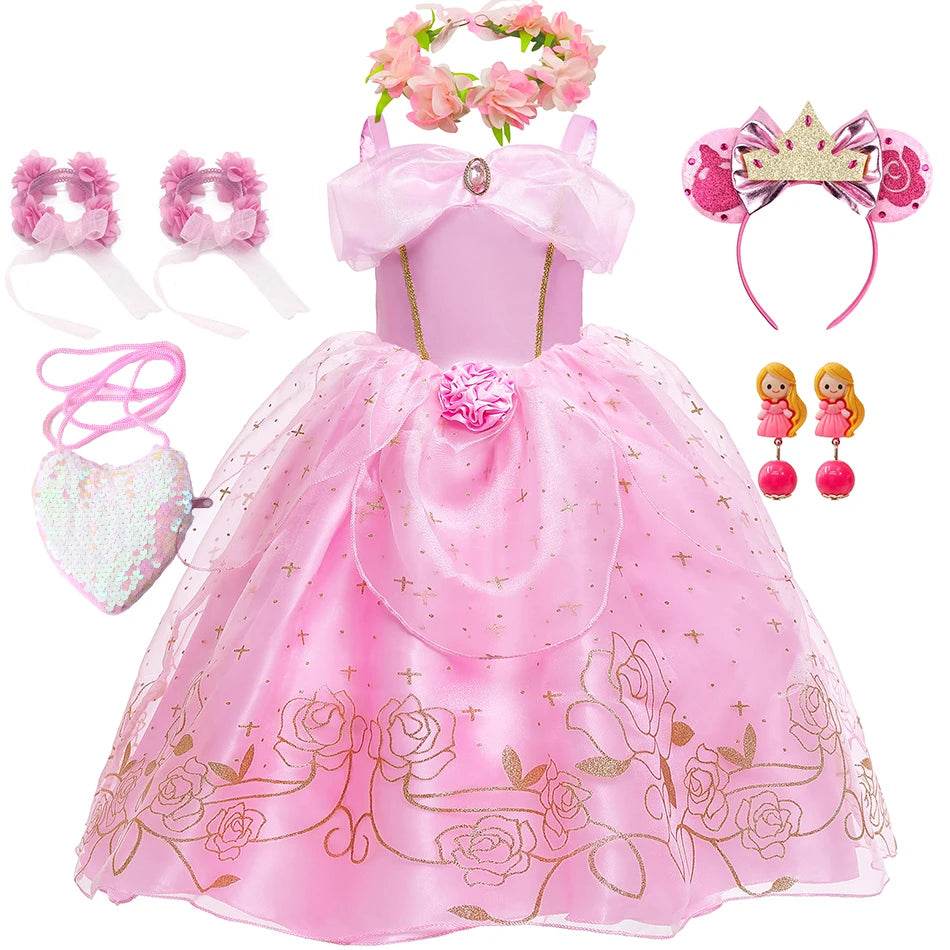 Elegant Princess Dress Floral Rose Print Girls 2-10Y - ToylandEU