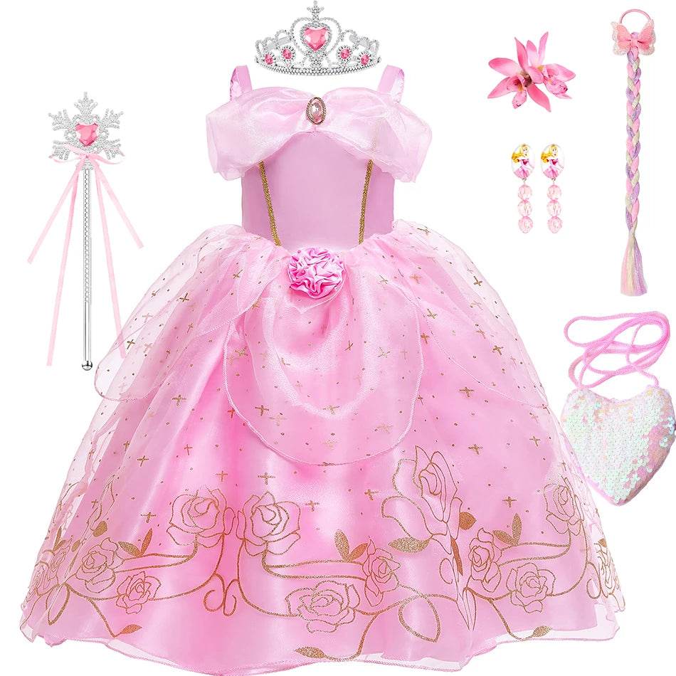 Elegant Princess Dress Floral Rose Print Girls 2-10Y - ToylandEU