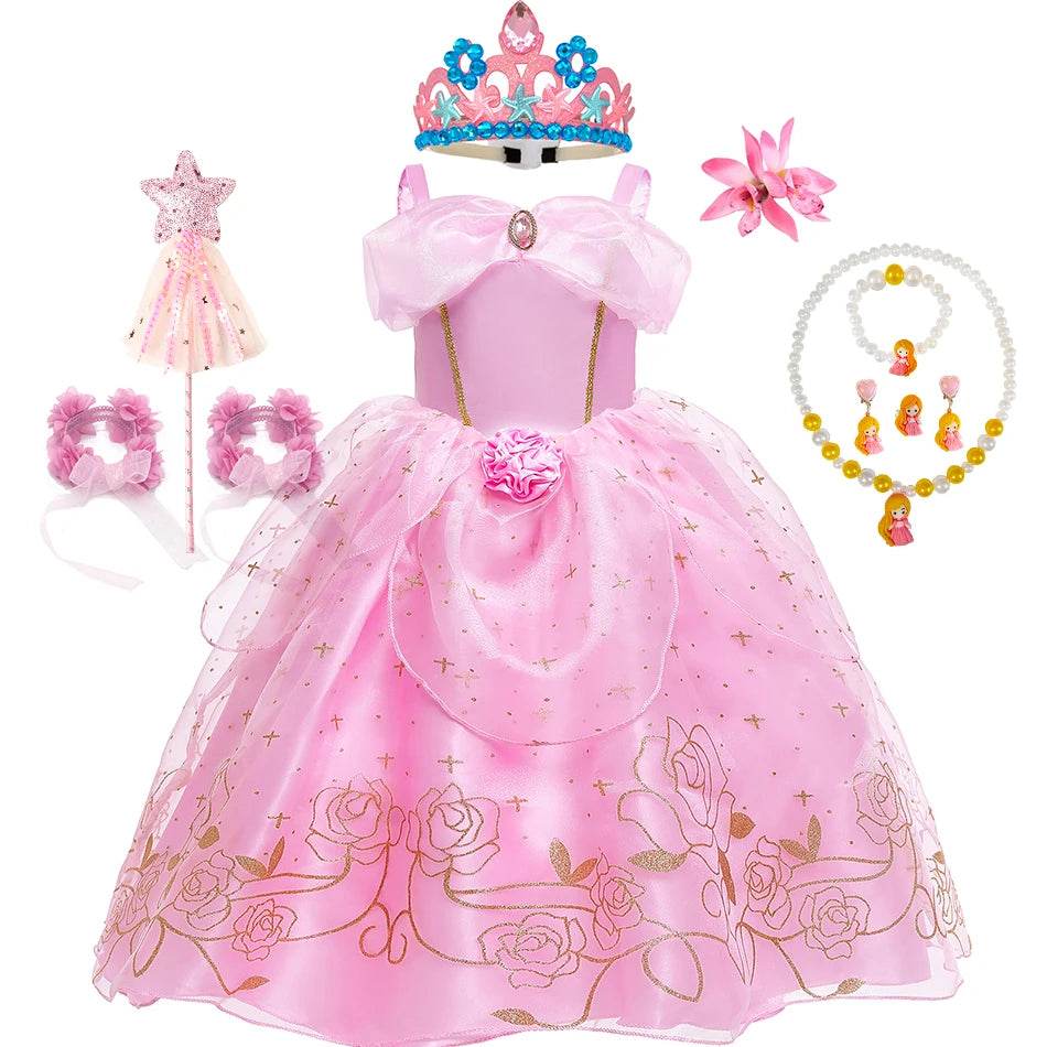 Elegant Princess Dress Floral Rose Print Girls 2-10Y - ToylandEU