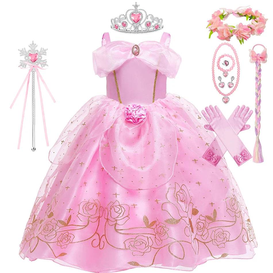 Elegant Princess Dress Floral Rose Print Girls 2-10Y - ToylandEU