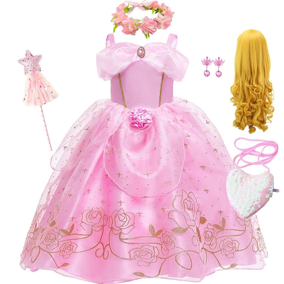 Elegant Princess Dress Floral Rose Print Girls 2-10Y - ToylandEU