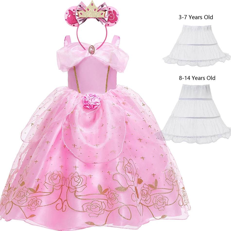 Elegant Princess Dress Floral Rose Print Girls 2-10Y - ToylandEU