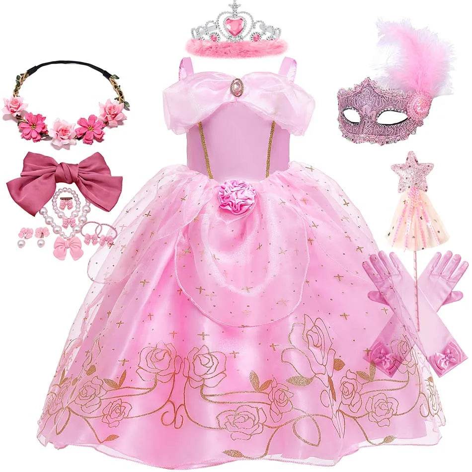 Elegant Princess Dress Floral Rose Print Girls 2-10Y - ToylandEU