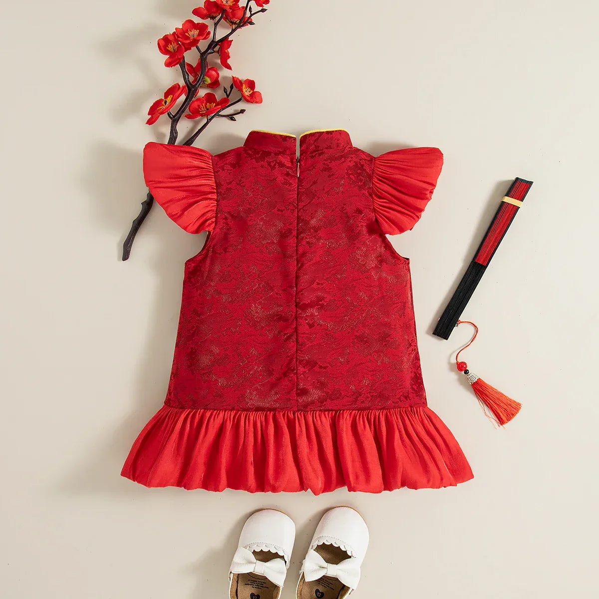 Elegant Qipao Dress Floral Jacquard With Chinese Knot Pendant For Baby Girls - ToylandEU