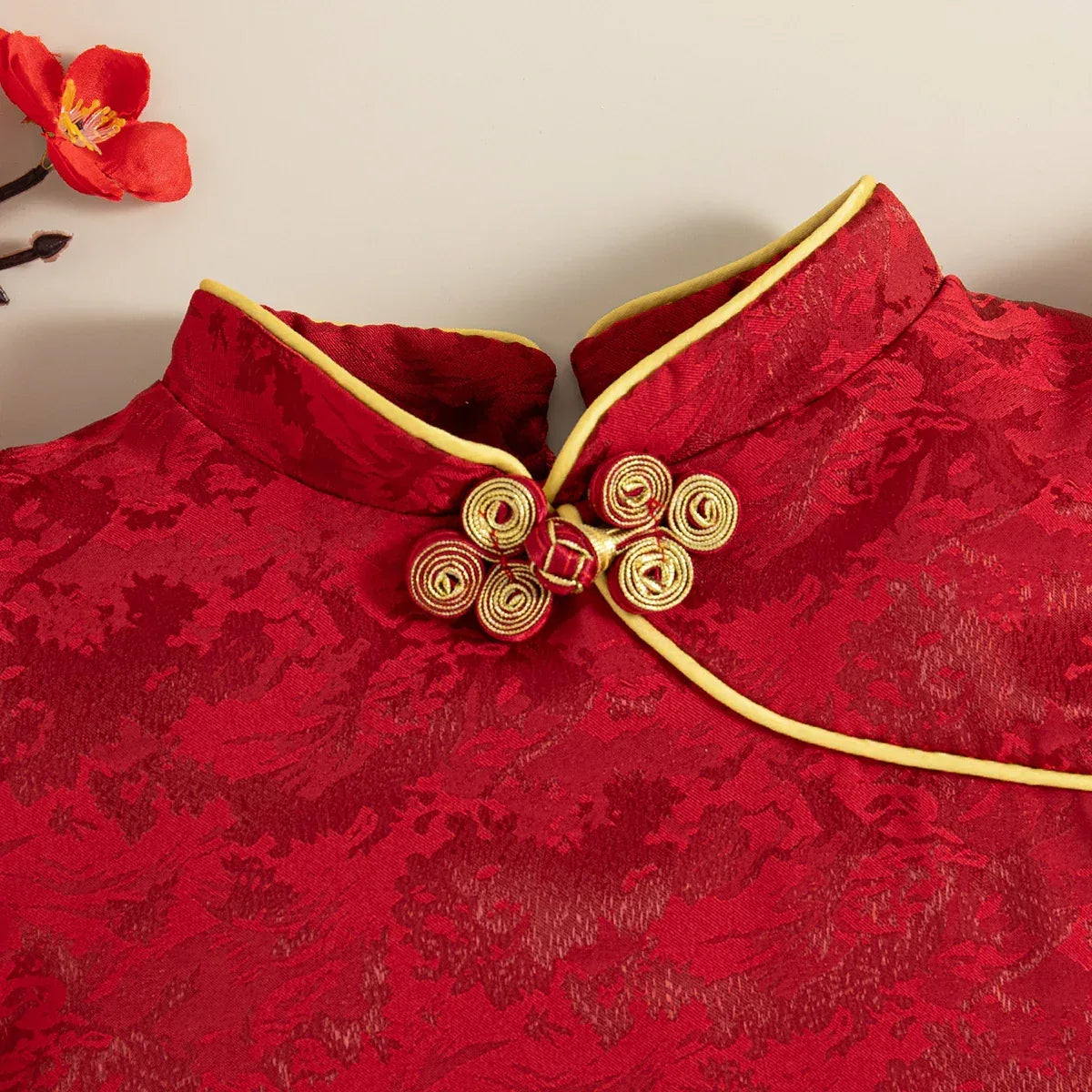 Elegant Qipao Dress Floral Jacquard With Chinese Knot Pendant For Baby Girls - ToylandEU