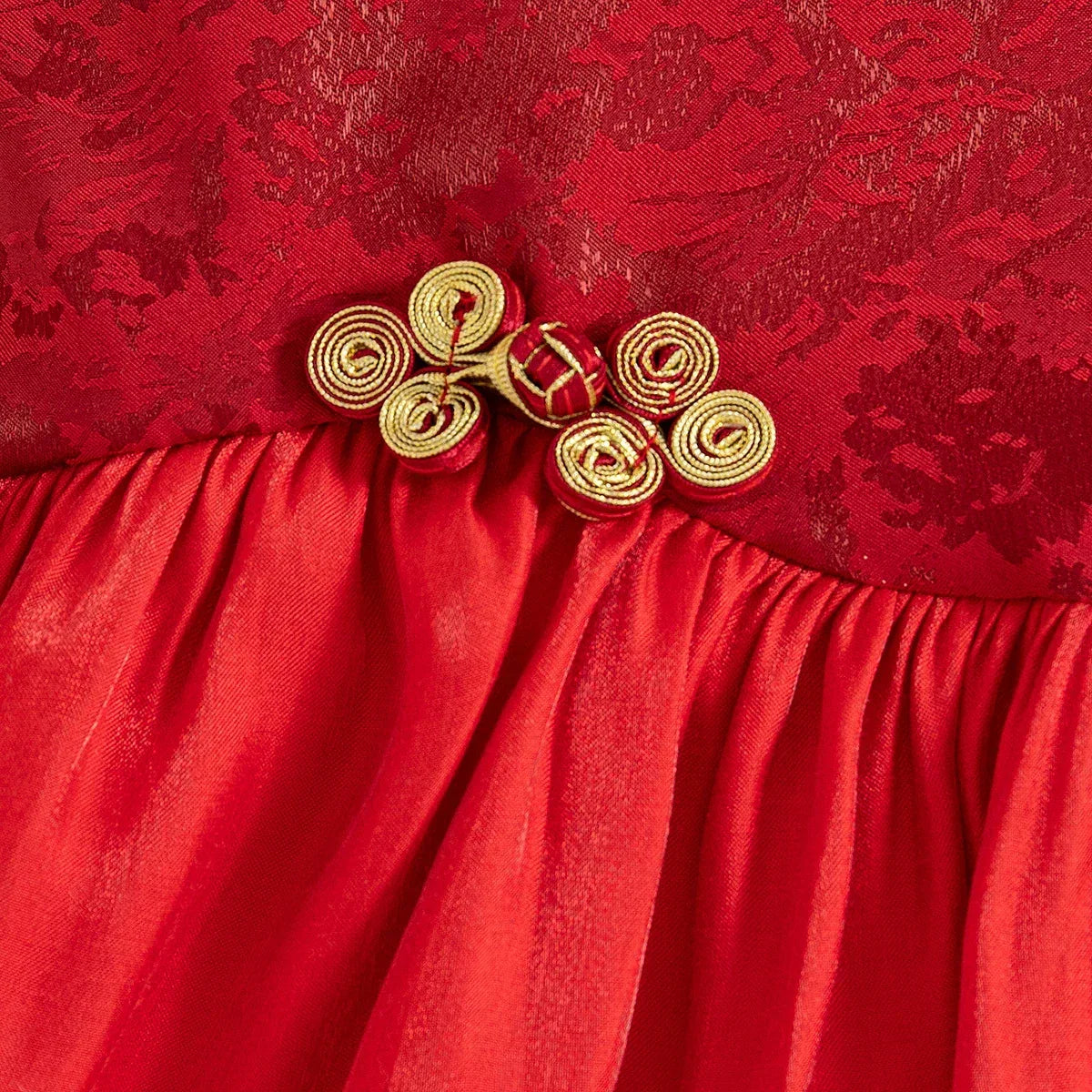 Elegant Qipao Dress Floral Jacquard With Chinese Knot Pendant For Baby Girls - ToylandEU