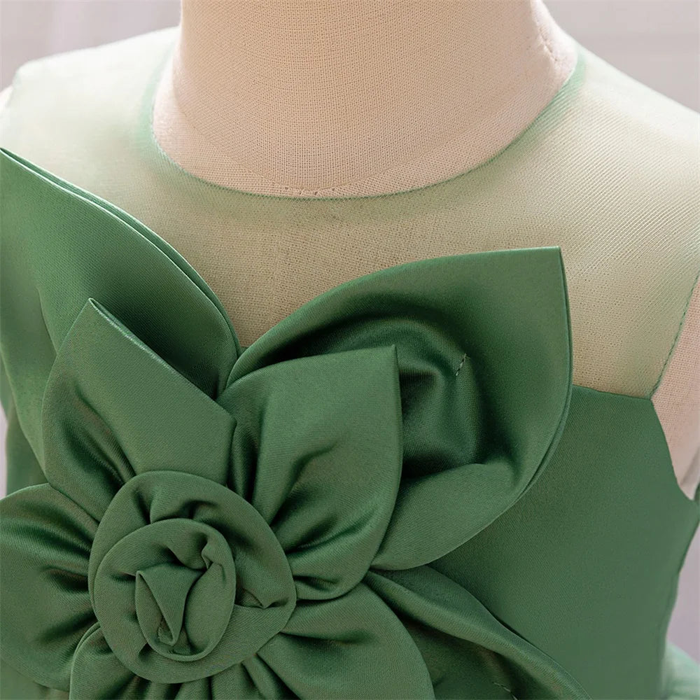 Elegant Tutu Dress For Baby Girls Floral Green With Big Flower For Parties And Weddings - ToylandEU