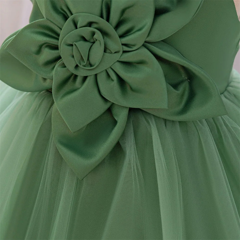 Elegant Tutu Dress For Baby Girls Floral Green With Big Flower For Parties And Weddings - ToylandEU