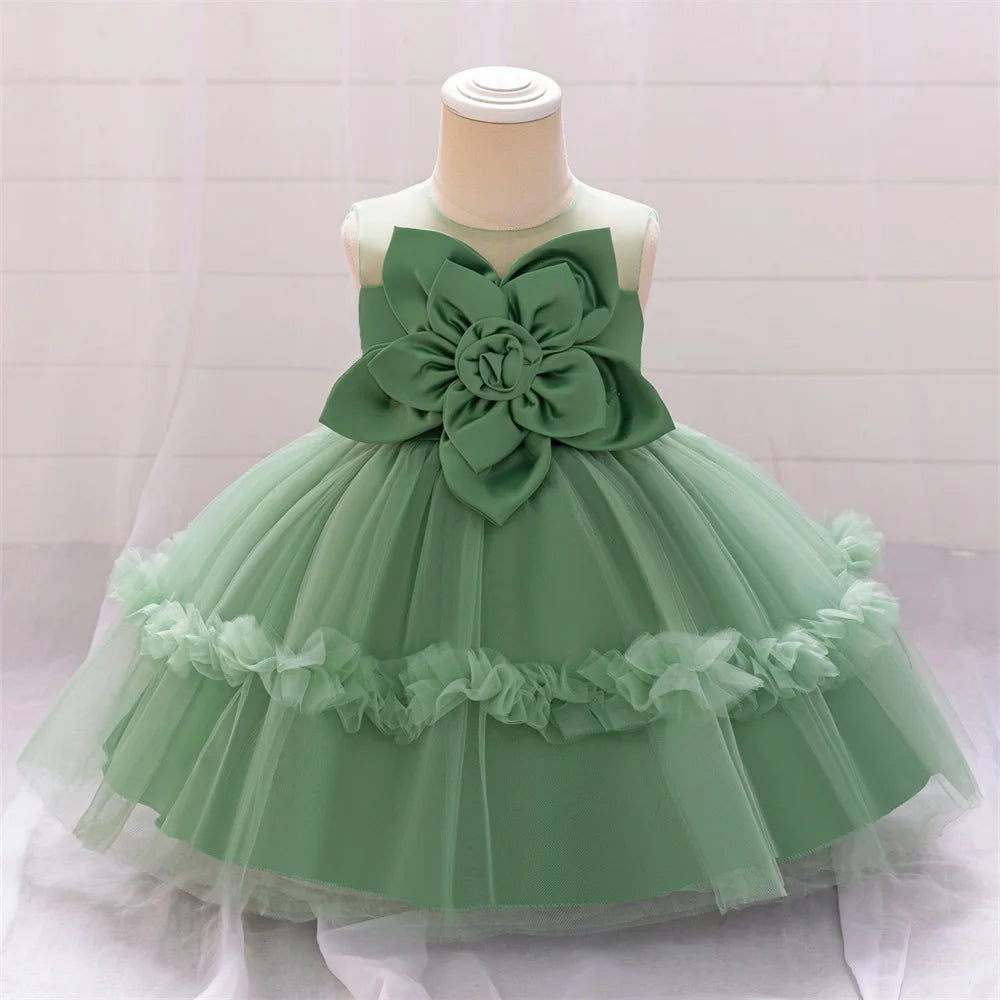 Elegant Tutu Dress For Baby Girls Floral Green With Big Flower For Parties And Weddings - ToylandEU