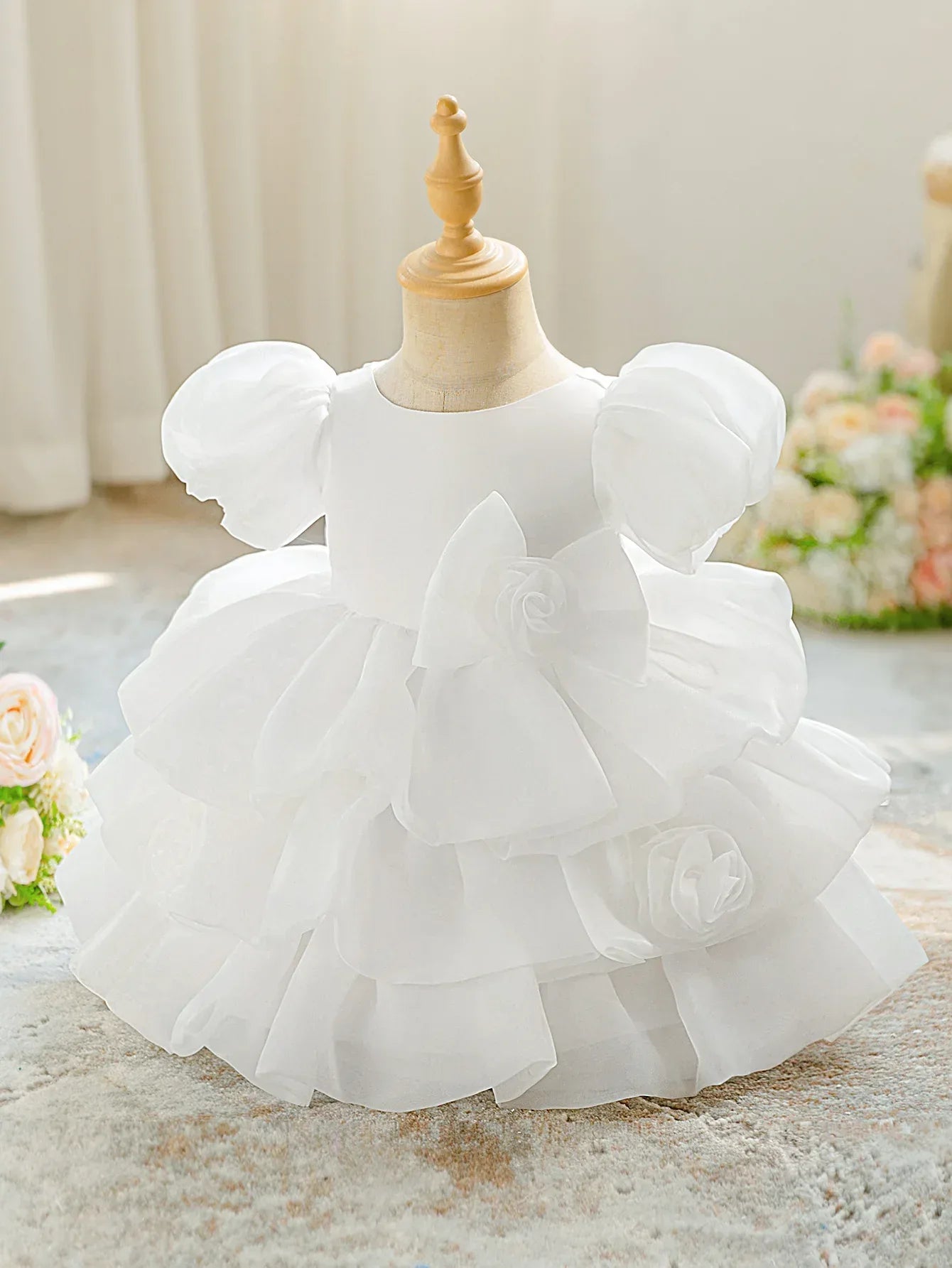 Elegant White Baptism Dress For Baby Girl With Bow - ToylandEU