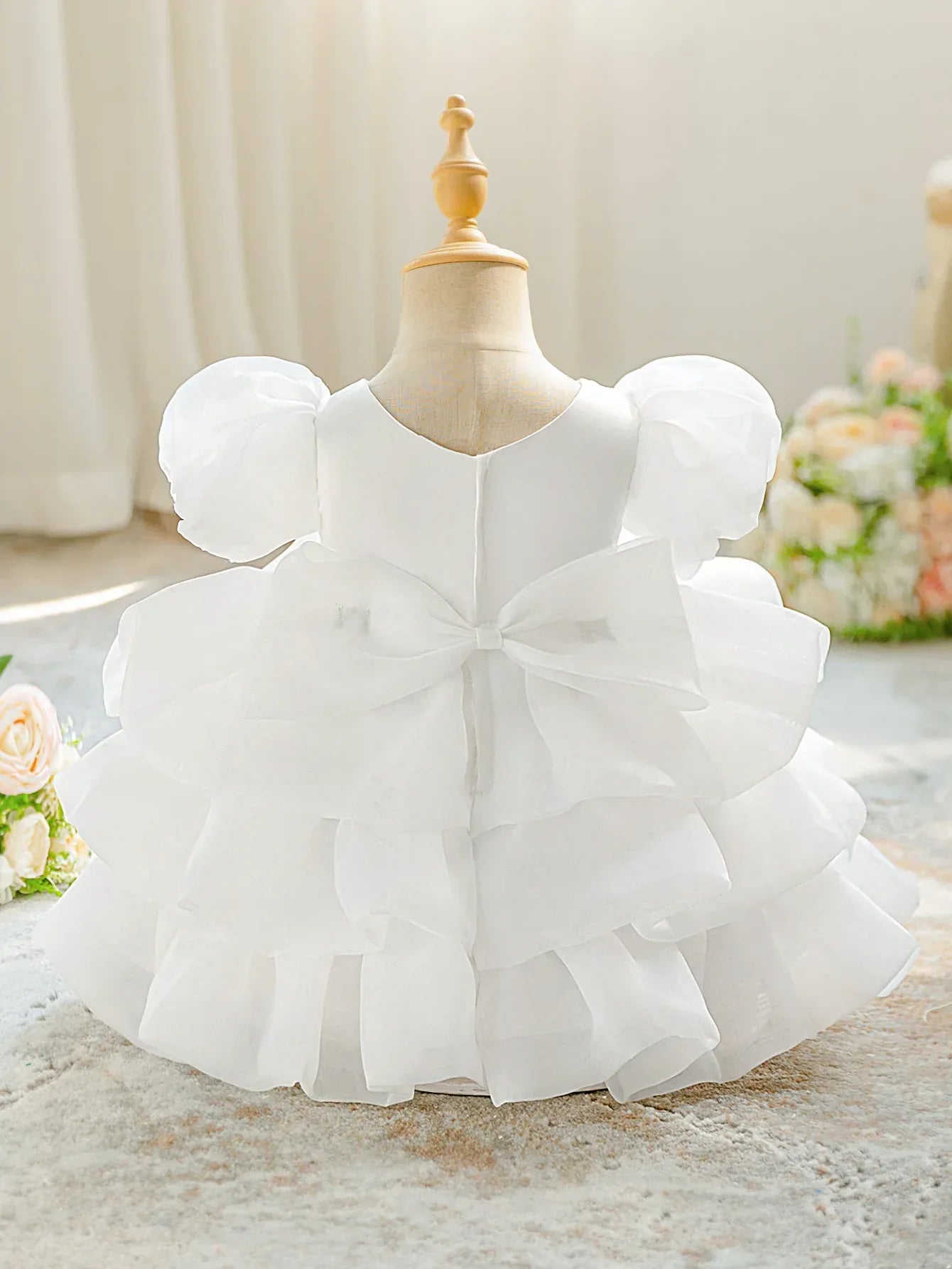Elegant White Baptism Dress For Baby Girl With Bow - ToylandEU