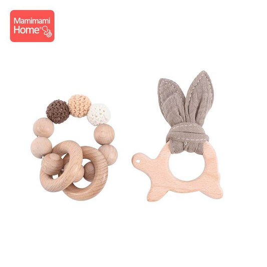 Elephant-Themed Wooden Teether & Pacifier Clip Set for Babies - ToylandEU