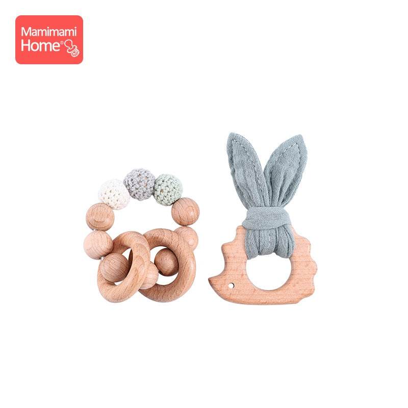 Elephant-Themed Wooden Teether & Pacifier Clip Set for Babies - ToylandEU