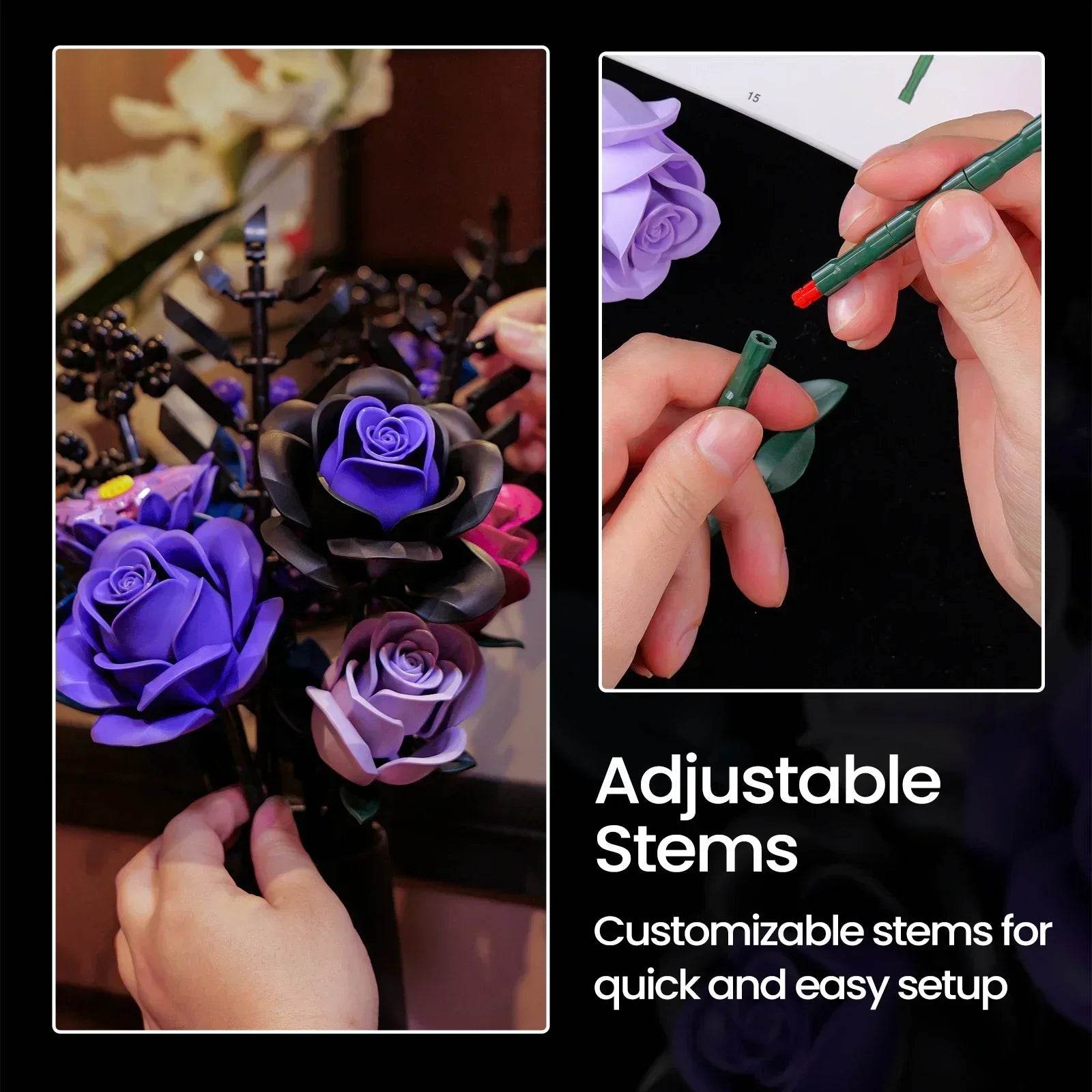 Elite Building Block Set Purple Rose Gothic Decor For Adults - ToylandEU