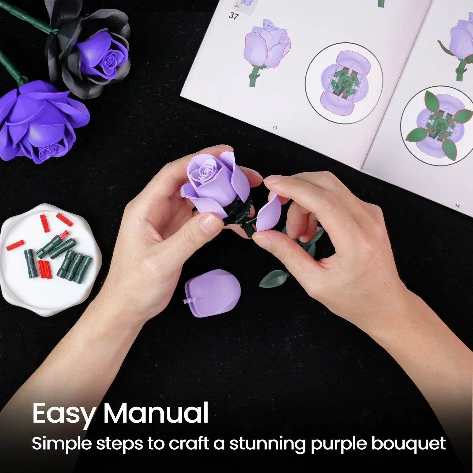 Elite Building Block Set Purple Rose Gothic Decor For Adults - ToylandEU