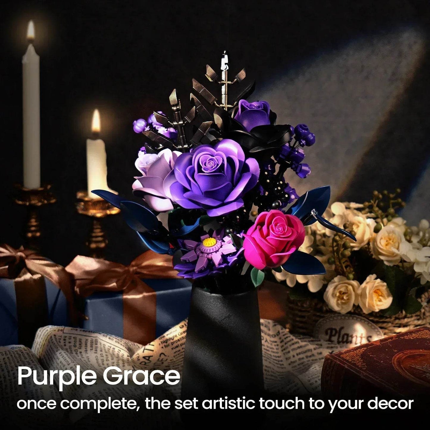 Elite Building Block Set Purple Rose Gothic Decor For Adults - ToylandEU