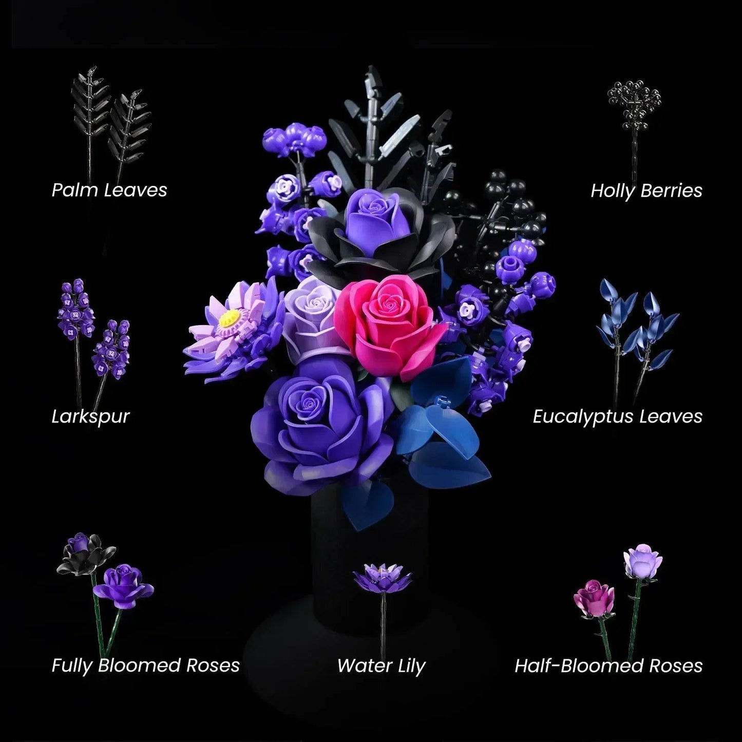 Elite Building Block Set Purple Rose Gothic Decor For Adults - ToylandEU
