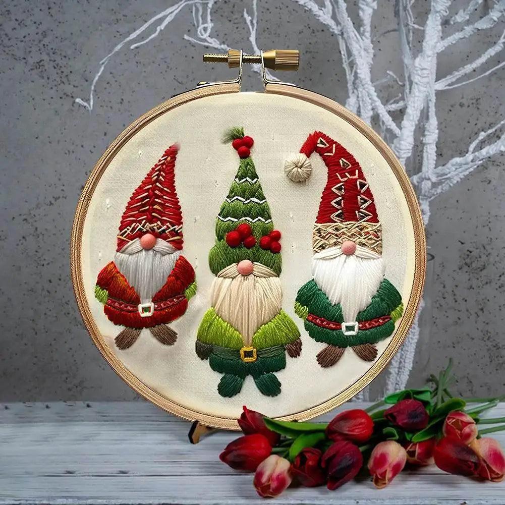  Christmas-Themed DIY Embroidery Kit: 4 Set Handmade Cross Stitch Patterns with Gnome, Snow House, and Fireplace Designs -  ToylandEU™