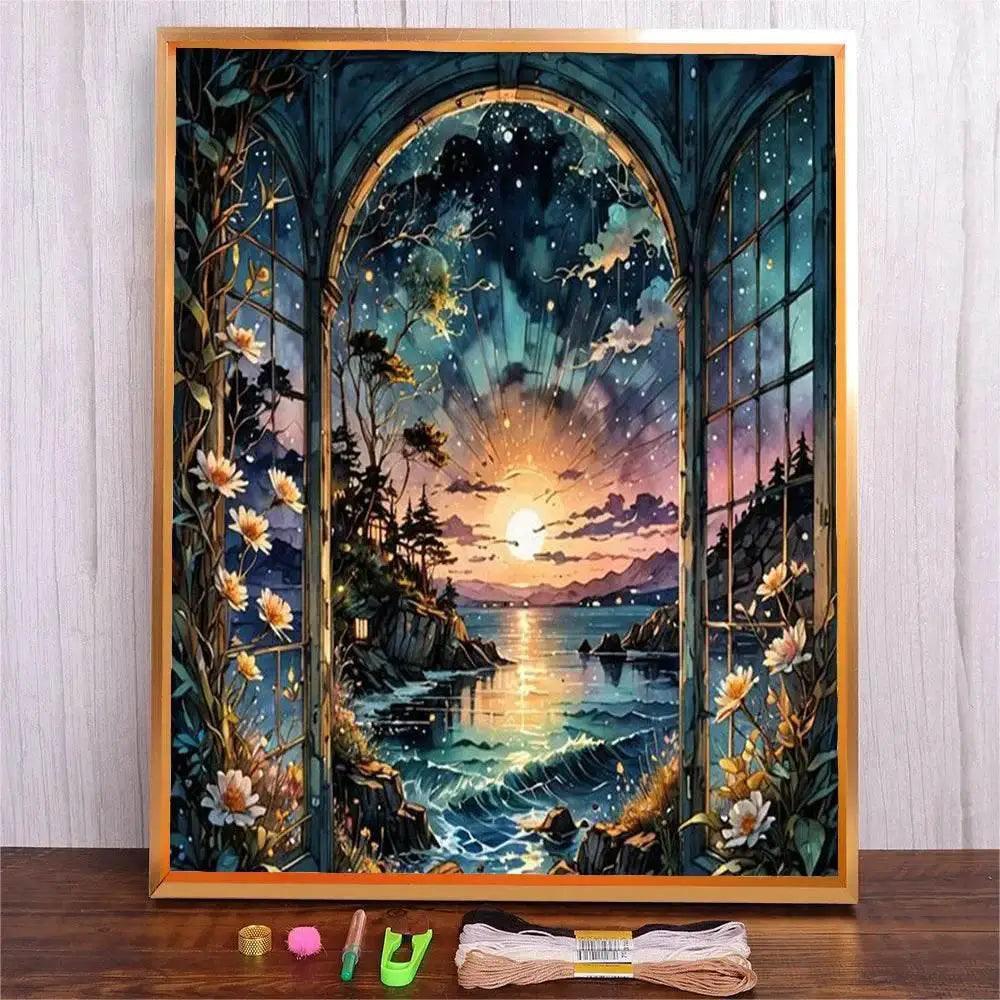  DMC Night Sky Landscape Embroidery Kit - DIY Cross Stitch Set with Printed Pattern for Handmade Art Crafts -  ToylandEU™