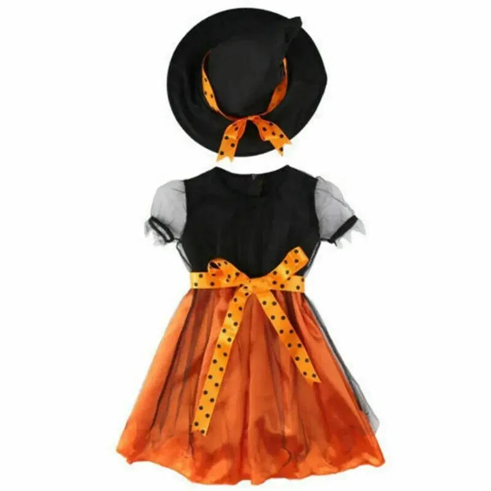 Encantador disfraz de bruja de Halloween para niña: cómodo y elegante conjunto negro y naranja - ToylandEU