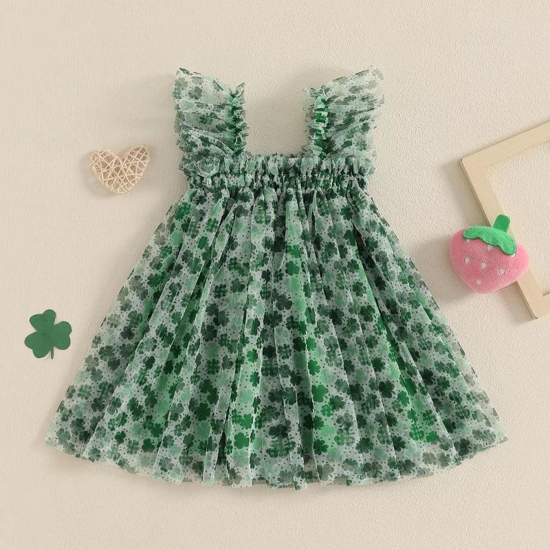 Enchanting Dress Sleeveless Clover Strawberry Print Embroidered For Girls - ToylandEU