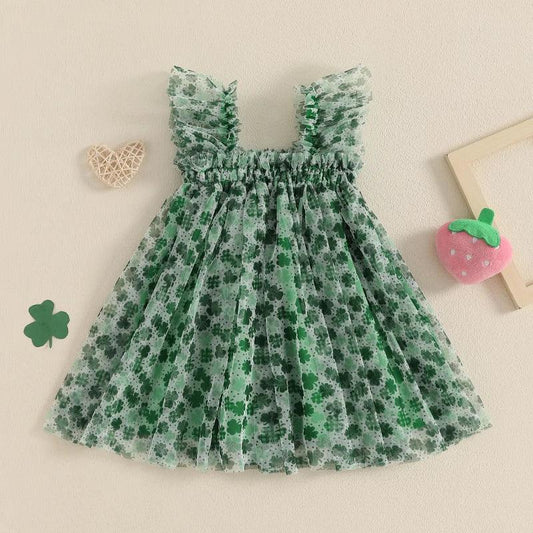Enchanting Dress Sleeveless Clover Strawberry Print Embroidered For Girls - ToylandEU
