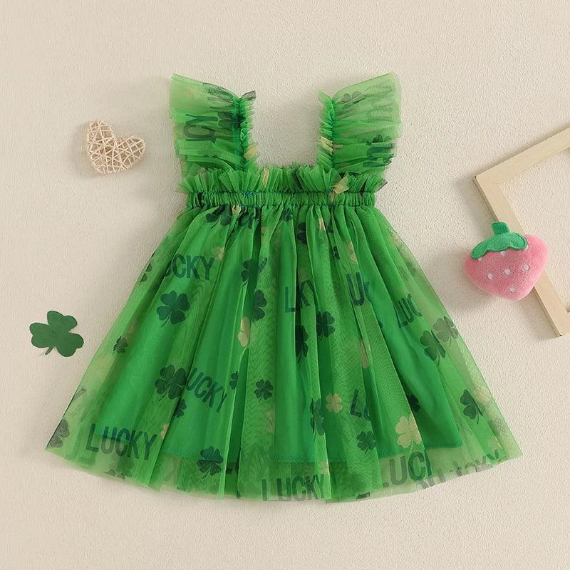 Enchanting Dress Sleeveless Clover Strawberry Print Embroidered For Girls - ToylandEU