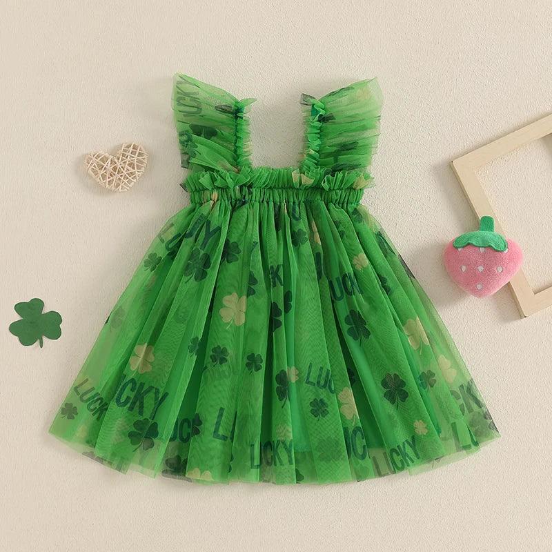 Enchanting Dress Sleeveless Clover Strawberry Print Embroidered For Girls - ToylandEU