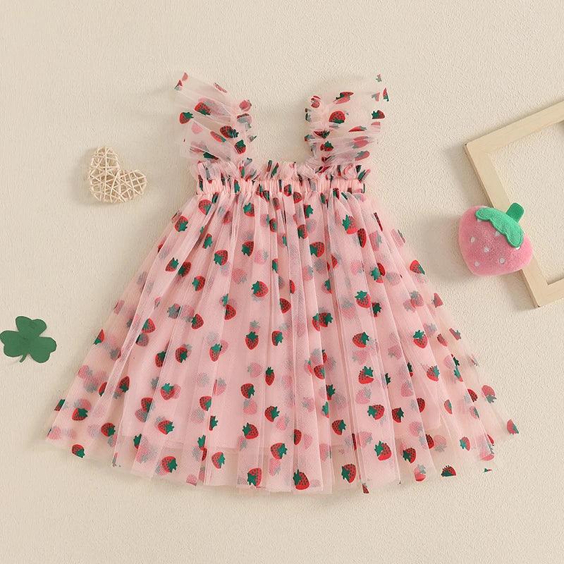 Enchanting Dress Sleeveless Clover Strawberry Print Embroidered For Girls - ToylandEU
