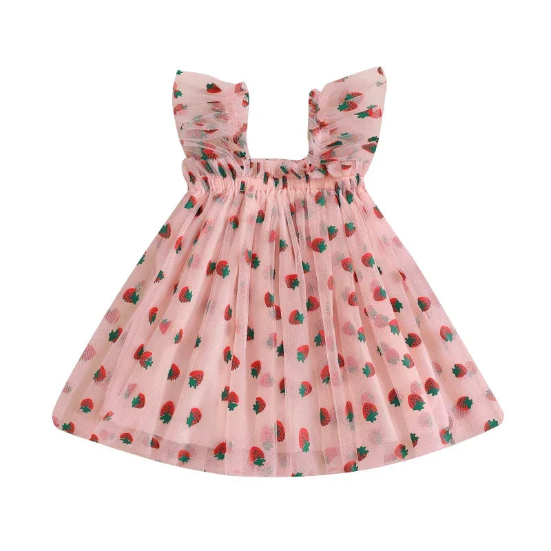 Enchanting Dress Sleeveless Clover Strawberry Print Embroidered For Girls - ToylandEU
