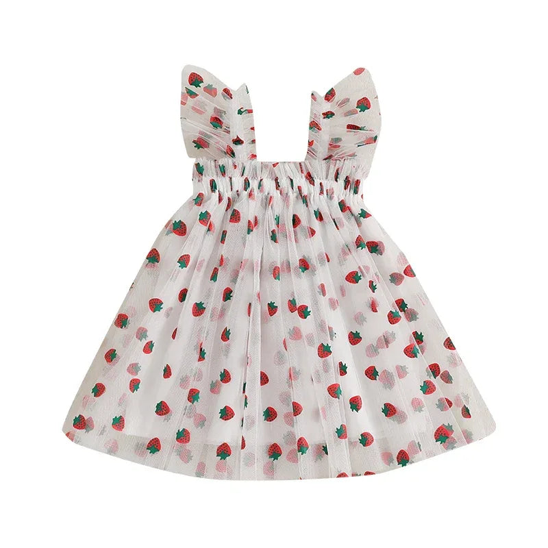 Enchanting Dress Sleeveless Clover Strawberry Print Embroidered For Girls - ToylandEU