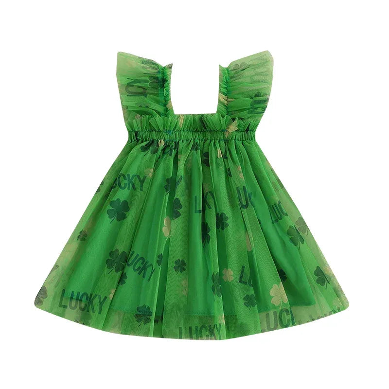 Enchanting Dress Sleeveless Clover Strawberry Print Embroidered For Girls - ToylandEU