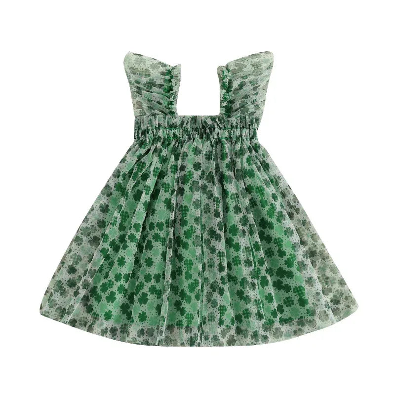 Enchanting Dress Sleeveless Clover Strawberry Print Embroidered For Girls - ToylandEU