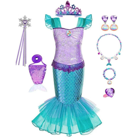 Enchanting Mermaid Dress Sea Print For Girls Birthday Party - ToylandEU