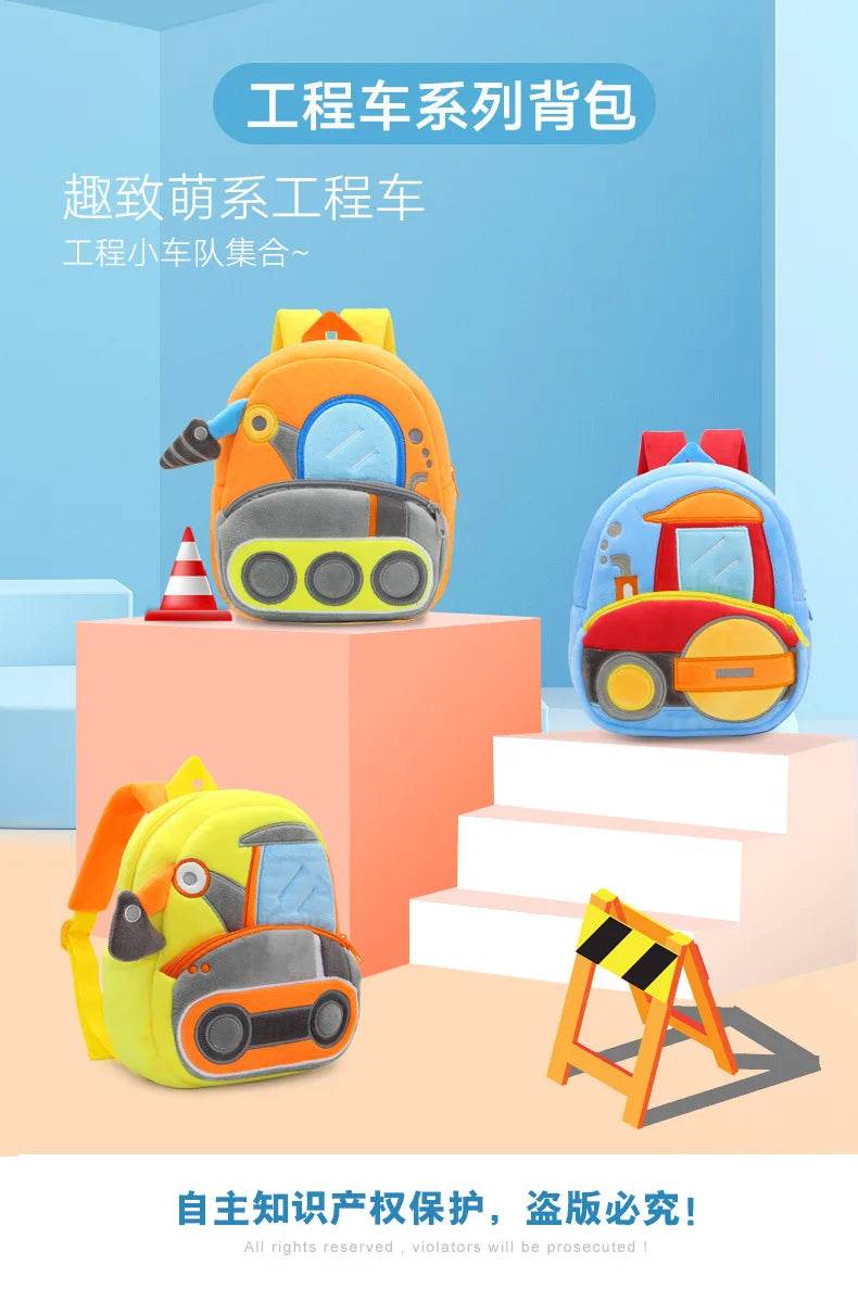 Engineering Vehicle Cute Kids Backpack Digger Plush Toddler Baby Bags for Boys Girls 2-4 Kindergarten - ToylandEU