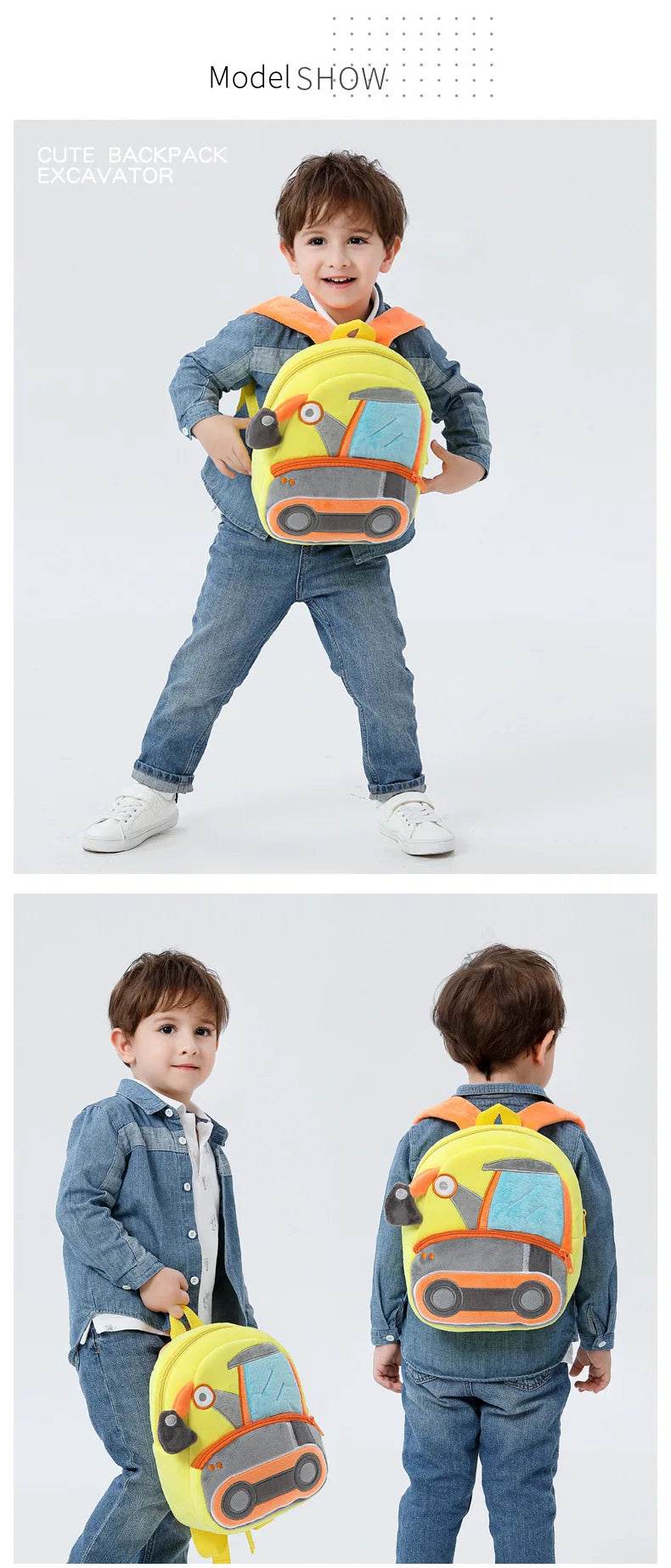 Engineering Vehicle Cute Kids Backpack Digger Plush Toddler Baby Bags for Boys Girls 2-4 Kindergarten - ToylandEU