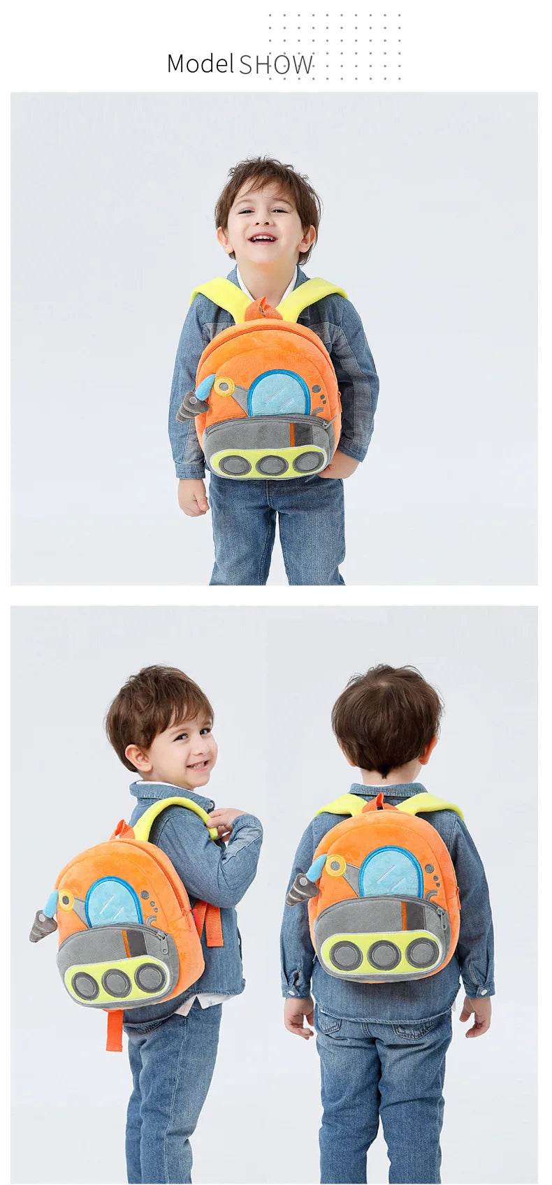 Engineering Vehicle Cute Kids Backpack Digger Plush Toddler Baby Bags for Boys Girls 2-4 Kindergarten - ToylandEU