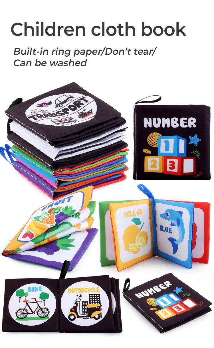 4 Pages Enlightenment Early Learning Books Children Black and White Cloth Book for Kids Montessori Educational Toys - ToylandEU