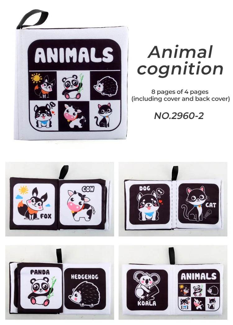 4 Pages Enlightenment Early Learning Books Children Black and White Cloth Book for Kids Montessori Educational Toys - ToylandEU