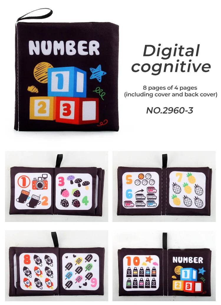 4 Pages Enlightenment Early Learning Books Children Black and White Cloth Book for Kids Montessori Educational Toys - ToylandEU
